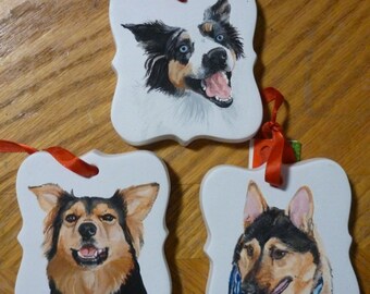 Australian Shepherd Pet Portrait Memorial Christmas Ornament Hand Painted and Made to Order I can paint any subject by Pigatopia