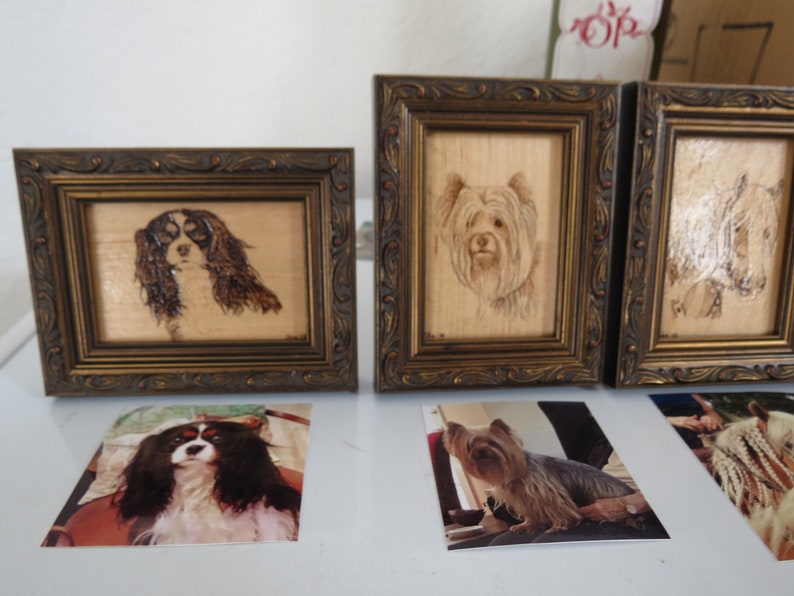 Pet Portrait Pyrography Wood Burn or Painted With Free Mini Frame Made ...