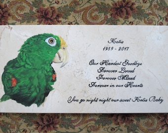 Pet Memorial Original Hand Painted on Marble 12 x 6 inches Made to Order Parrot or Any Animal by Shannon Ivins