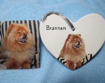 Pet Portrait or Memorial Hand painted Ceramic Made to Order Using Your Photo any animal Chow Chow by Shannon Ivins