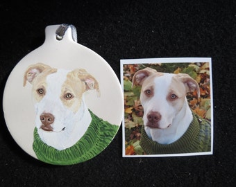 Pit Bull Pet Portrait memorial Ceramic Ornament Hand Painted and Made to Order I can Paint All Animals from Photo by Shannon Ivins