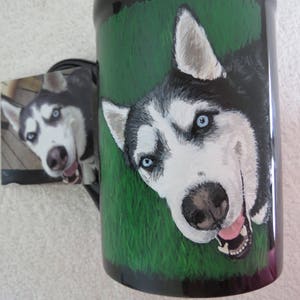 Pet Portrait Hand Painted Coffee Mugs 16oz Made to Order Husky by Shannon Ivins Pigatopia image 1