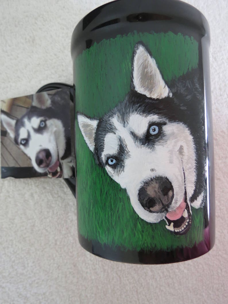 Pet Portrait Hand Painted Coffee Mugs 16oz Made to Order Husky by Shannon Ivins Pigatopia image 1