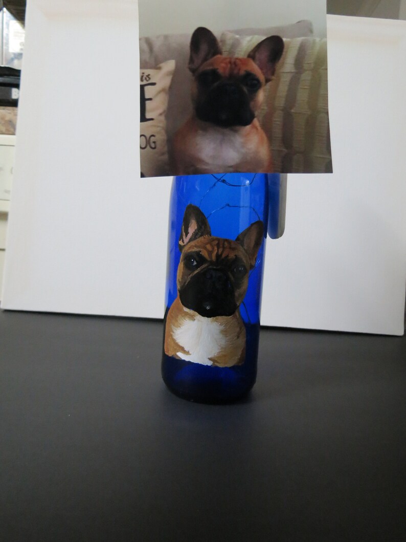 Pet Portrait Hand Painted Wine Bottles Lamp Made to Order I Can Paint Any Animal From Photo French Bulldog by Shannon Ivins image 3