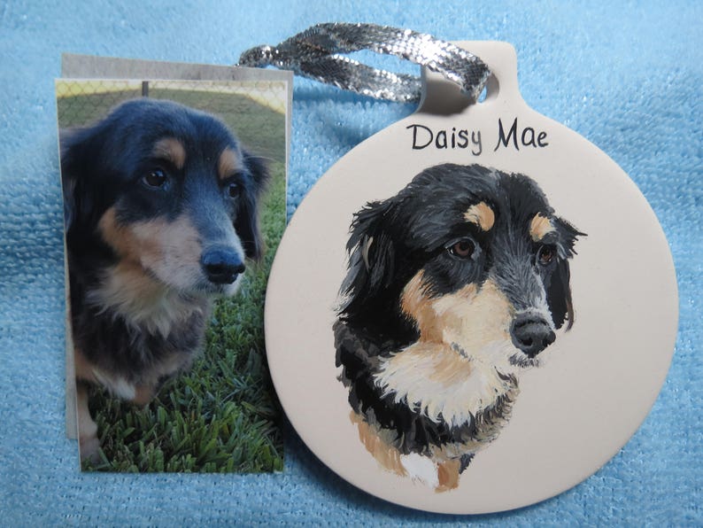 Pet Portrait Ceramic Memorial Ornament Hand Painted and Made to Order painted from provided photo any animal by Pigatopia / Shannon Ivins image 2