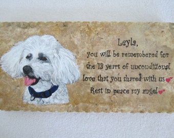 Pet Memorial Stone Original Hand Painted 12 x 6 inches Made to Order Poodle by Shannon Ivins