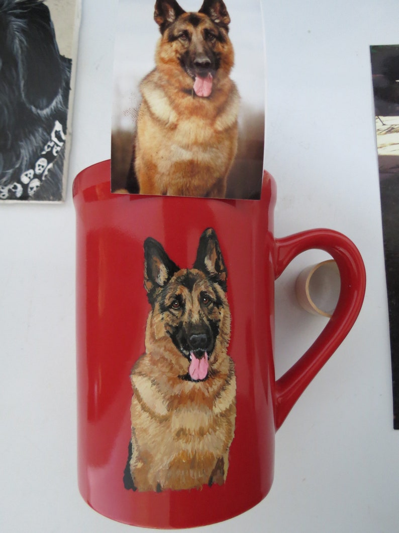 Pet Portrait Hand Painted Coffee Mugs Made to Order Any Animal Painted From Photo shepherd by Shannon Ivins image 1