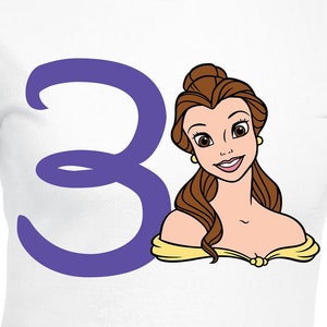 File di taglio digitale del 3° compleanno della Principessa Belle / Cricut / Silhouette Cameo / File di taglio Svg / PDF / Eps / DXF / PNG / La Bella e la Bestia