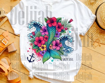 Salty Soul Mermaid, Sassy Summer, Beach Vibes Sublimation/Printable Design | Instant Download | PNG DOWNLOAD ONLY