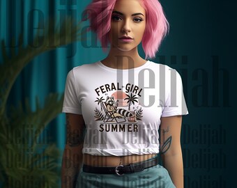 Feral Girl Summer | Summer shirt | Beach shirt | Funny raccoon shirt Sublimation/Printable Design | Instant Download | PNG DOWNLOAD ONLY