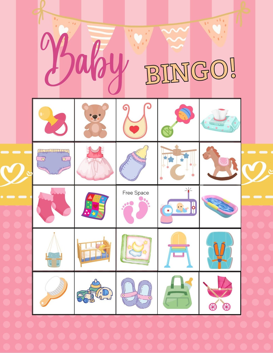 Girl Baby Shower Bingo Card - Etsy