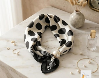 Pearl Magnetic Scarf Necklace, Leopard Dot Print Choker Accessory