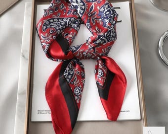 Modern Silk Feel Square Scarf Women 70x70 Satin Headband Hijab Bandana Wrap