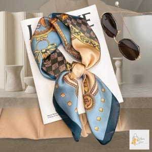 horse motif silk scarf women square satin headband neckerchief wrap