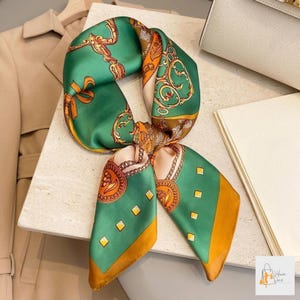 luxury satin scarf women horse design hijab fashion accessory