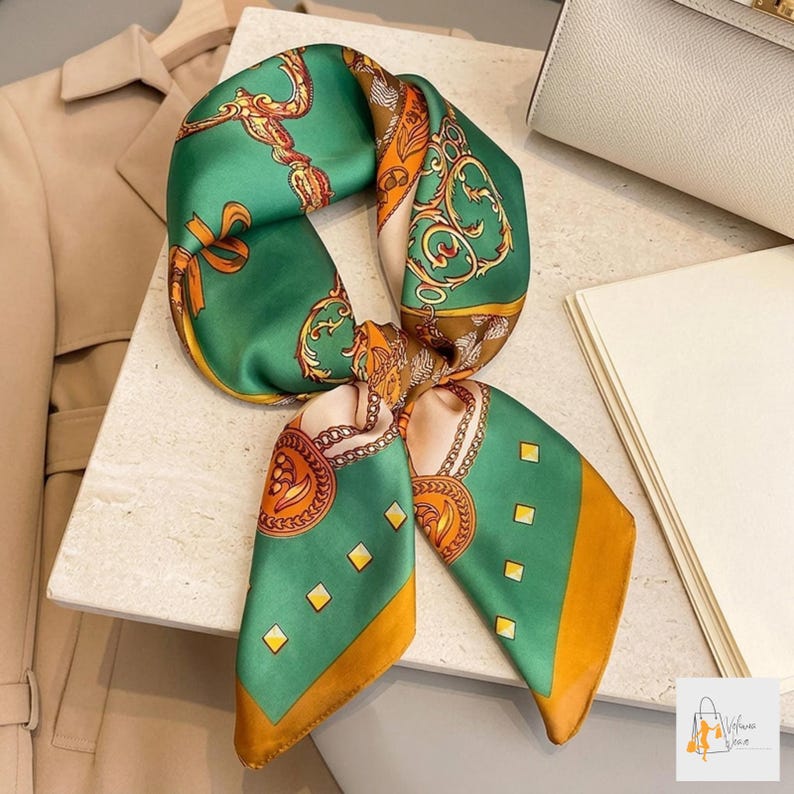luxury satin scarf women horse design hijab fashion accessory