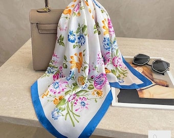 Bufanda de seda satinada Seravine para mujer, hijab cuadrado, pañuelo para el cuello, diadema, bandana, envoltura de lujo a la moda