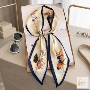 Artistic Horse Print polyester Feel Ribbon Scarf Women Long Neckerchief Headband Fashion Wrap