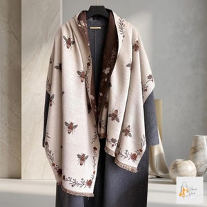 Charming Little Bee Floral polyester Feel Scarf Women Warm Pashmina Shawl Winter Wrap
