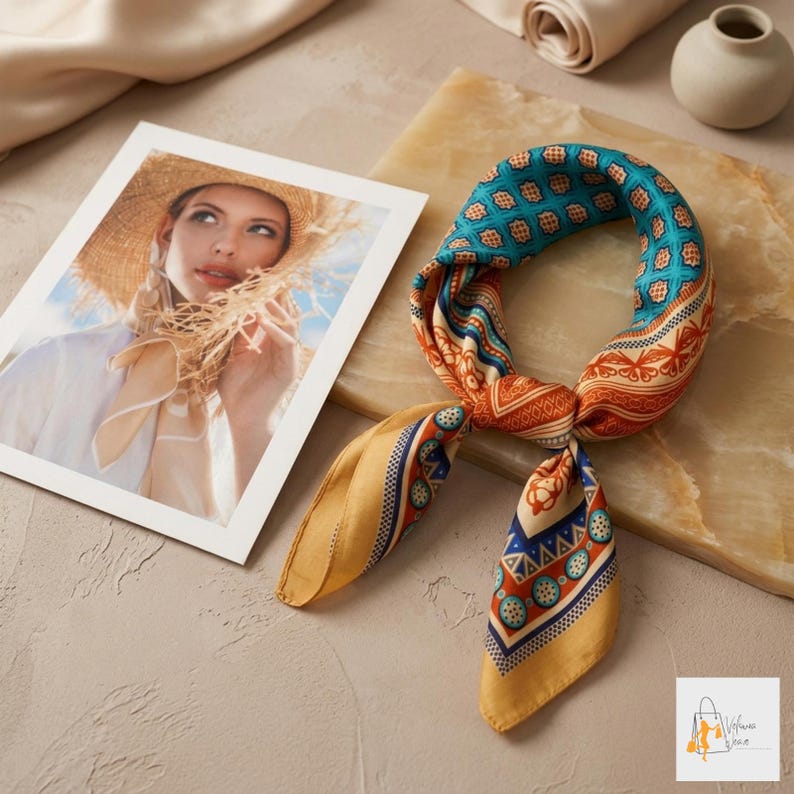 square silk scarf women horse motif neck wrap elegant style
