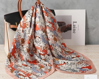 Luneva Satin polyester Scarf Women Square Hijab Headband Neckerchief Hair Ribbon Fashion Wrap