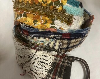 Vintage Textiles Scrap Boho Hippie Belt Upcycled Repurposed Assortment One of a Kind. 40” Long S-M