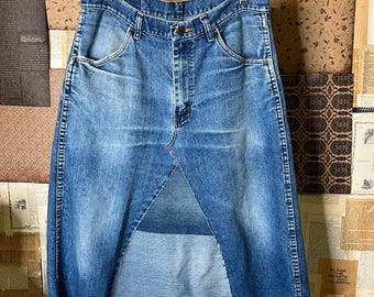 Handmade Vintage Cottagecore Denim Skirt OOAK Boho Upcycled Hippie Maxi 30”
