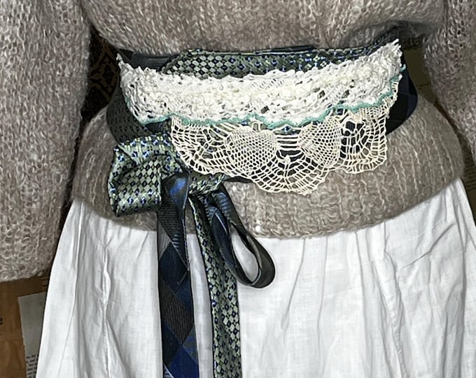 Handmade Vintage Cummerbund Silk Tie Sash Belt OOAK Boho Upcycled Hippie OS