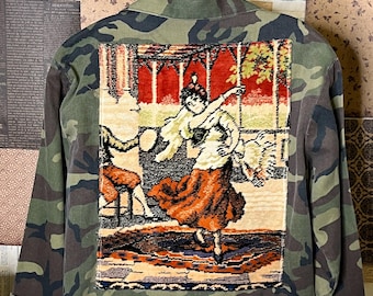 Handmade Vintage Cottagecore Camo Jacket OOAK One of a Kind Boho Upcycled Shabby S M
