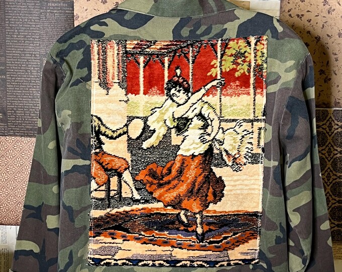 Handmade Vintage Cottagecore Camo Jacket OOAK One of a Kind Boho Upcycled Shabby S M