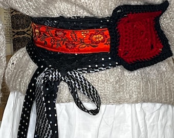 Handmade Vintage Cummerbund Silk Tie Sash Belt OOAK Boho Upcycled Hippie OS