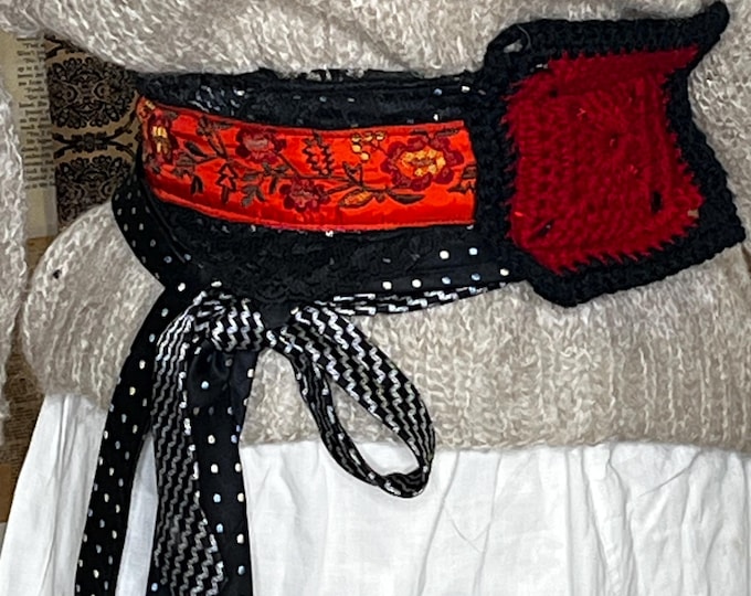 Handmade Vintage Cummerbund Silk Tie Sash Belt OOAK Boho Upcycled Hippie OS