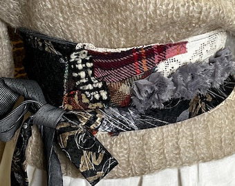 Handmade Vintage Cummerbund Silk Tie Sash Belt OOAK Boho Upcycled Hippie OS