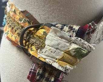 Vintage Textiles Scrap Boho Hippie Belt Upcycled Repurposed Assortment One of a Kind. 47” Long L-XL