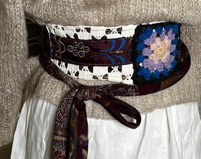 Handmade Vintage Cummerbund Silk Tie Sash Belt OOAK Boho Upcycled Hippie OS