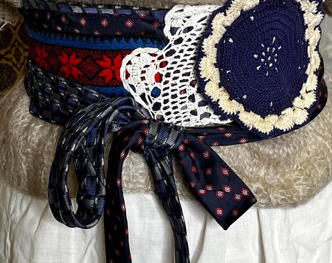 Handmade Vintage Cummerbund Silk Tie Sash Belt OOAK Boho Upcycled Hippie OS