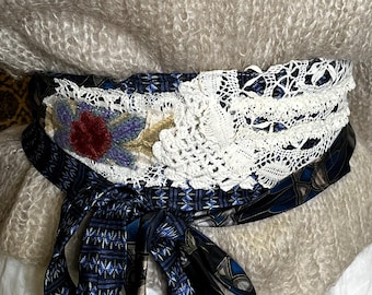 Handmade Vintage Cummerbund Silk Tie Sash Belt OOAK Boho Upcycled Hippie OS