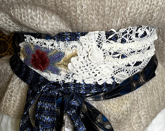 Handmade Vintage Cummerbund Silk Tie Sash Belt OOAK Boho Upcycled Hippie OS