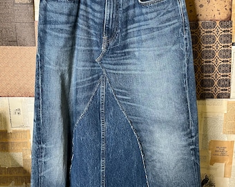 Handmade Vintage Cottagecore Denim Skirt OOAK Boho Upcycled Hippie Maxi 33”