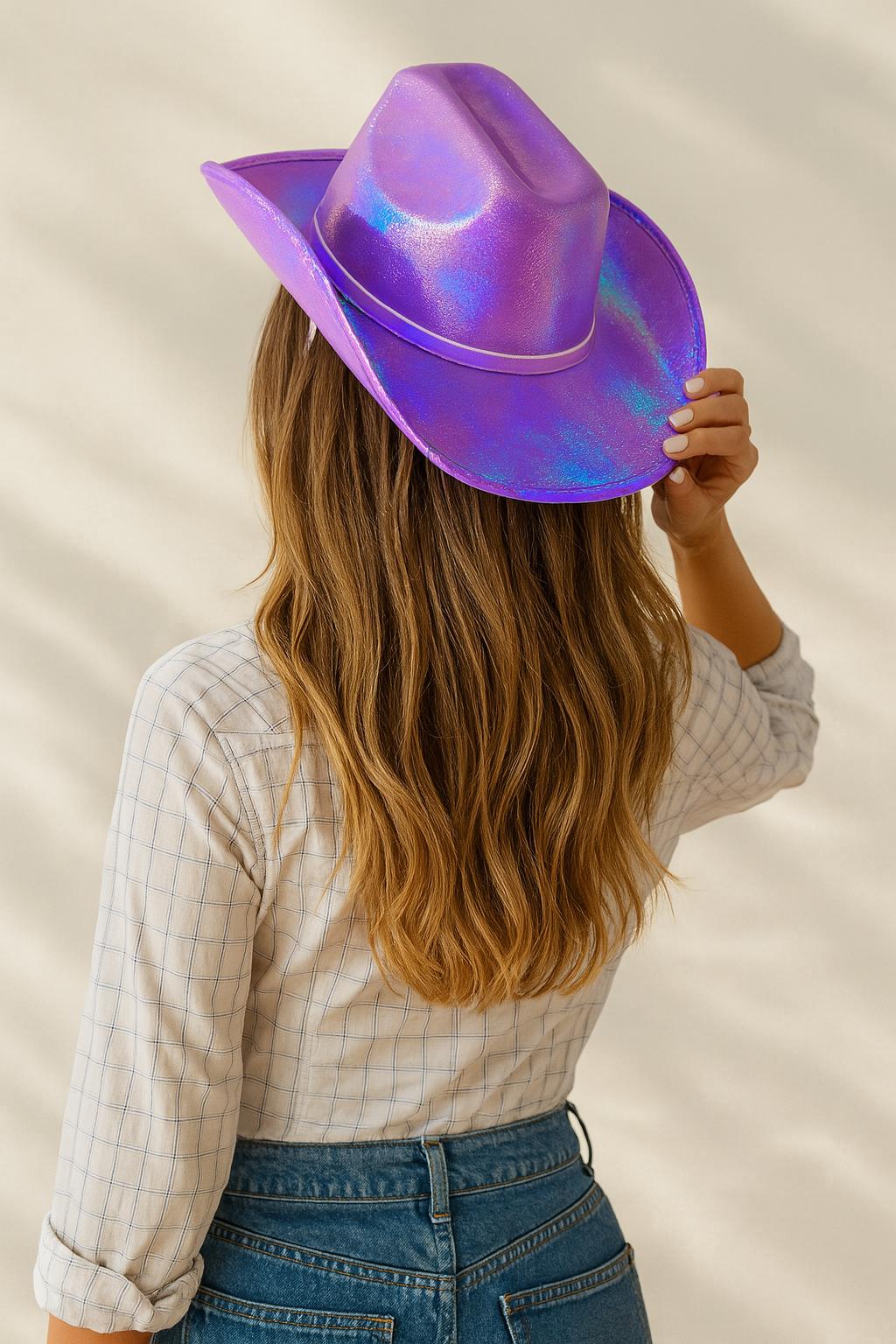 Purple Holographic Party Cowboy Hat | Halloween Cowgirl hat | Country Rodeo Cowboy Hat for Music Festivals | Bachelorette Party cowboy hat