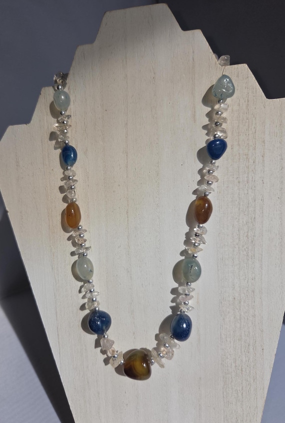 Mixed natural stone beaded vintage necklace