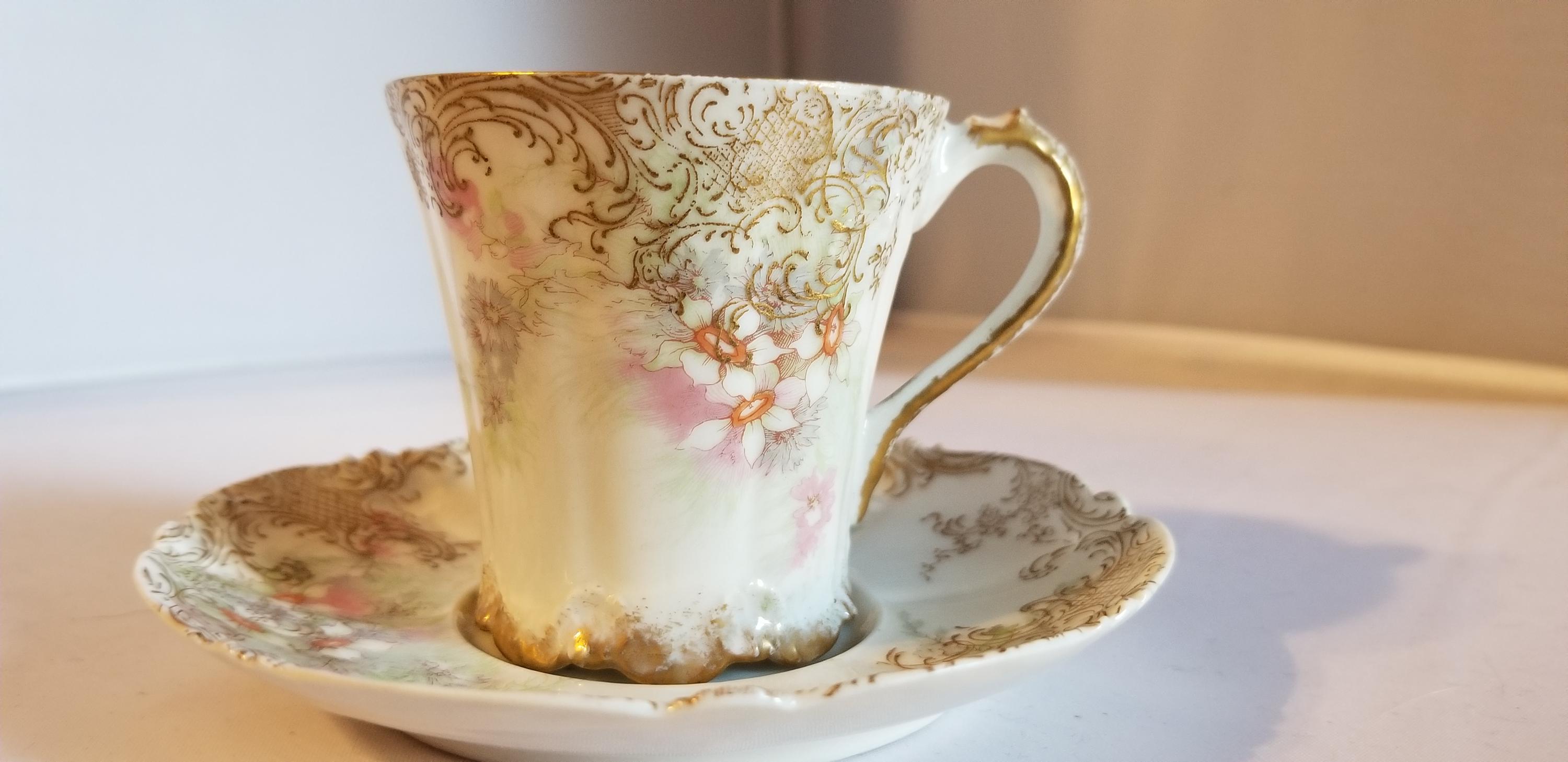 Antique saucer and tea cup By Theodore Haviland Limoges France