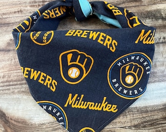 Milwaukee Brewers Dog Bandana: Handmade Wisconsin Baseball Pet Scarf