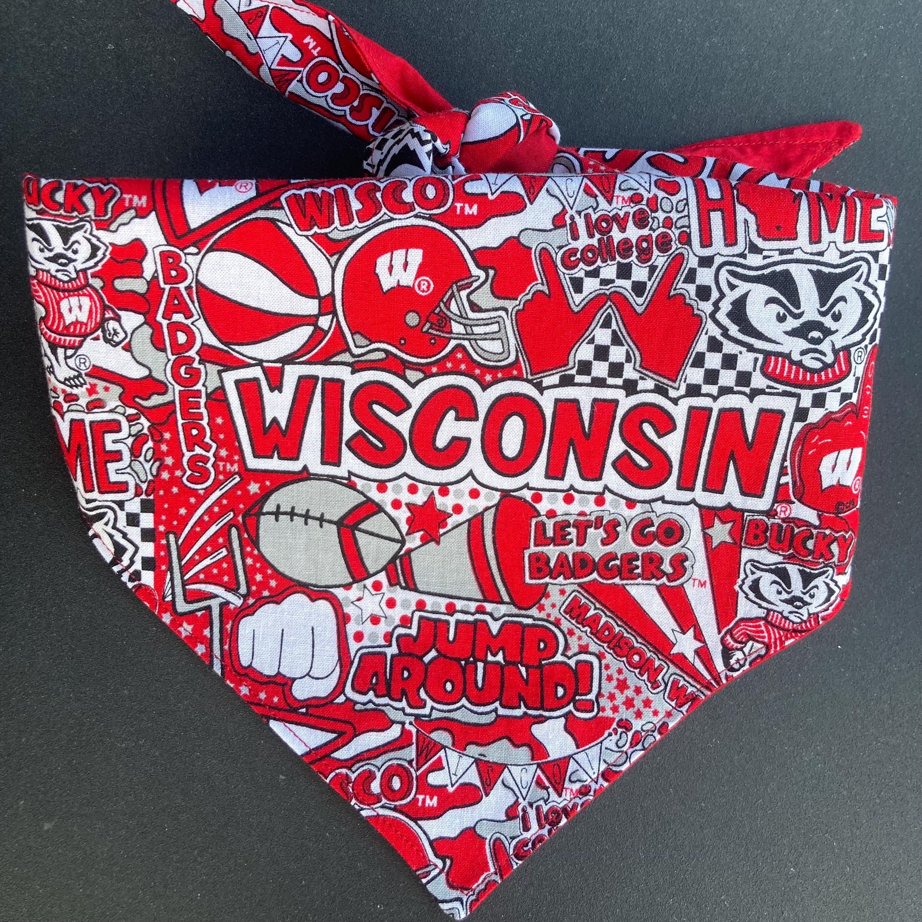 University Of Wisconsin Badgers Dog Bandana – Multicolor Cotton, Sizes XS To XL