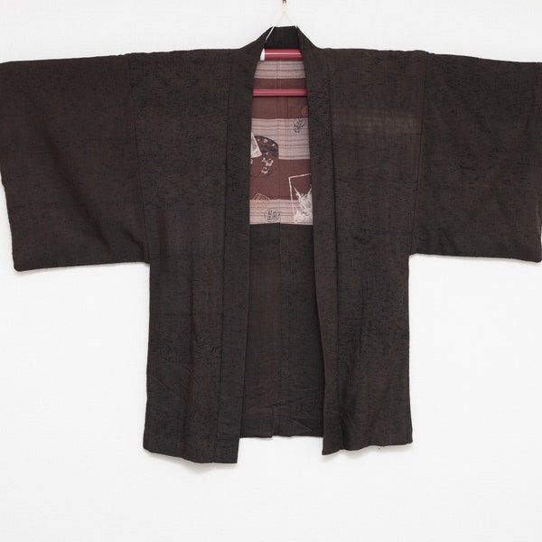 Vintage Men's Haori - Brown Hige-tsumugi