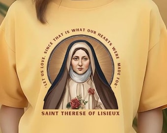 リジューの聖テレーズ カトリックシャツ：小さな花の祈りのTシャツ