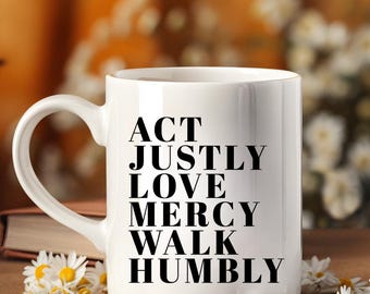 Taza de café Miqueas 6:8 – Versículo bíblico, regalo cristiano