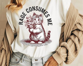 T-shirt Rage Consumes Me: grappige kittenmeme, donkere humor