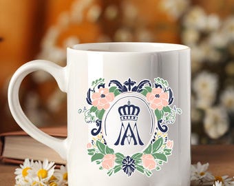 Marian Catholic Coffee Mug – Miraculous Medal Virgin Mary Cup – Traditional Catholic Gift – Faith Mug for Mom – Marian Cross Design