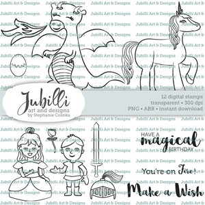 Ensemble de timbres numériques Dragon Unicorn Princess, clipart PNG, pinceaux PS image 1